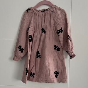 Zara Pink Long Sleeve Dress with Black Floral Accents